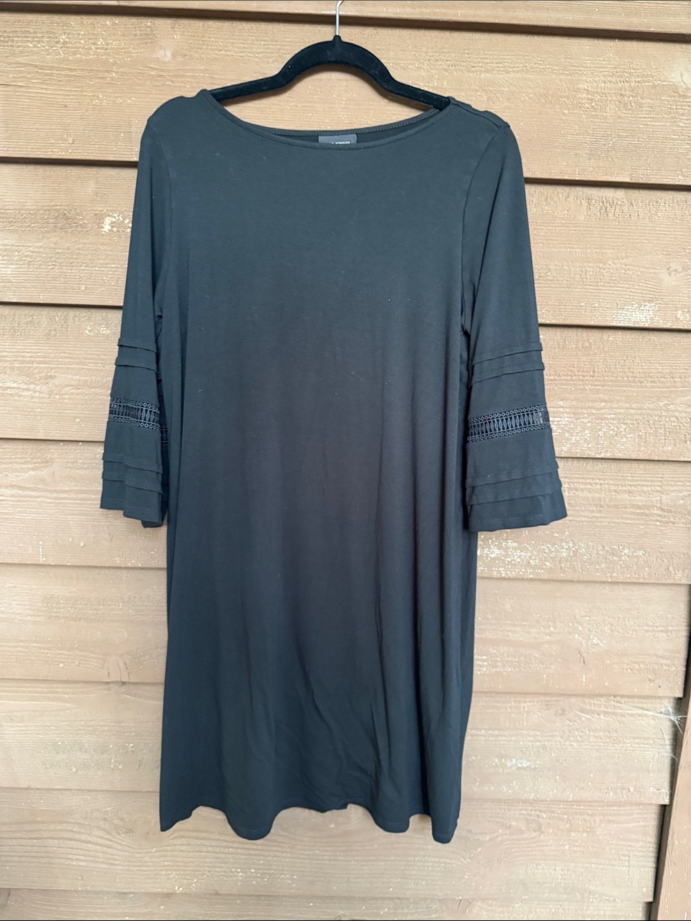 J. Jill Black Midi Dress with Lace-Trim Sleeves size medium petite